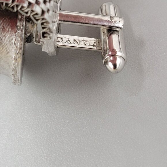 Vintage Dante Mesh Wraparound Silver Tone Cufflinks With Blue Crystal Accents - Picture 5 of 5